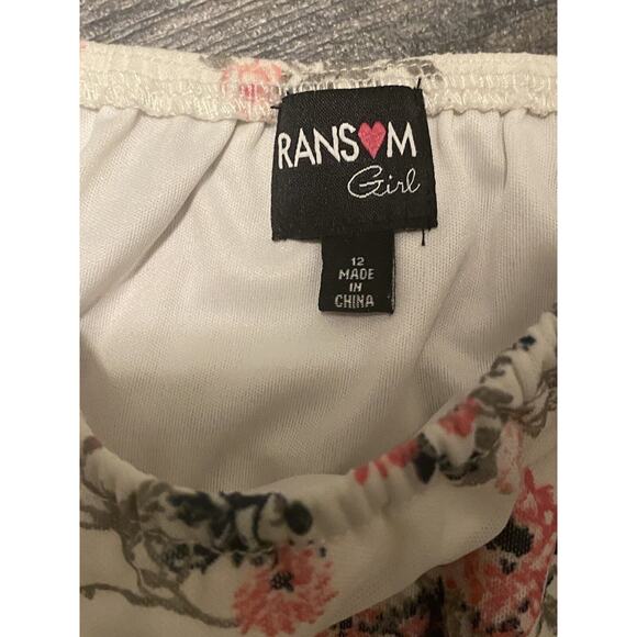 Ransom Girl Cream Ivory Pink Green Floral Flower Spring Stretch Dress Size 12 - Picture 3 of 4